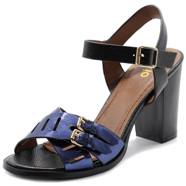 Ollio Womens Double Buckle Metallic High Heel Sandal